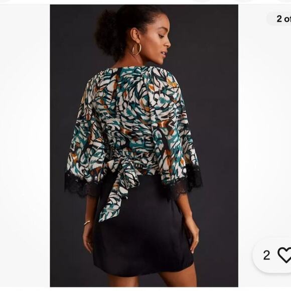 NWT Anthropologie Flutter-Sleeve Wrap Top Size Small Back-Tie Lace V-Neck - Picture 2 of 10